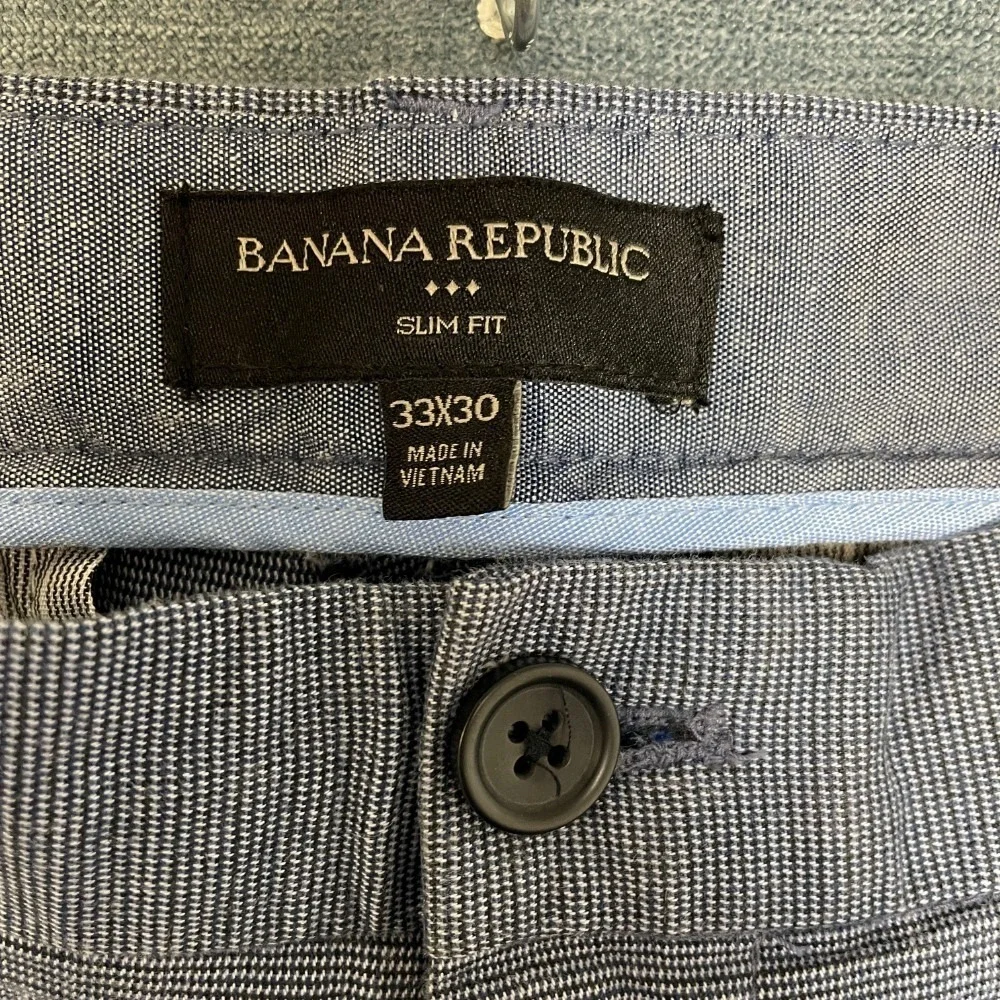 Banana Republic Slim Fit Chino Pants Mens 33x30 Blue Houndstooth Flat Front